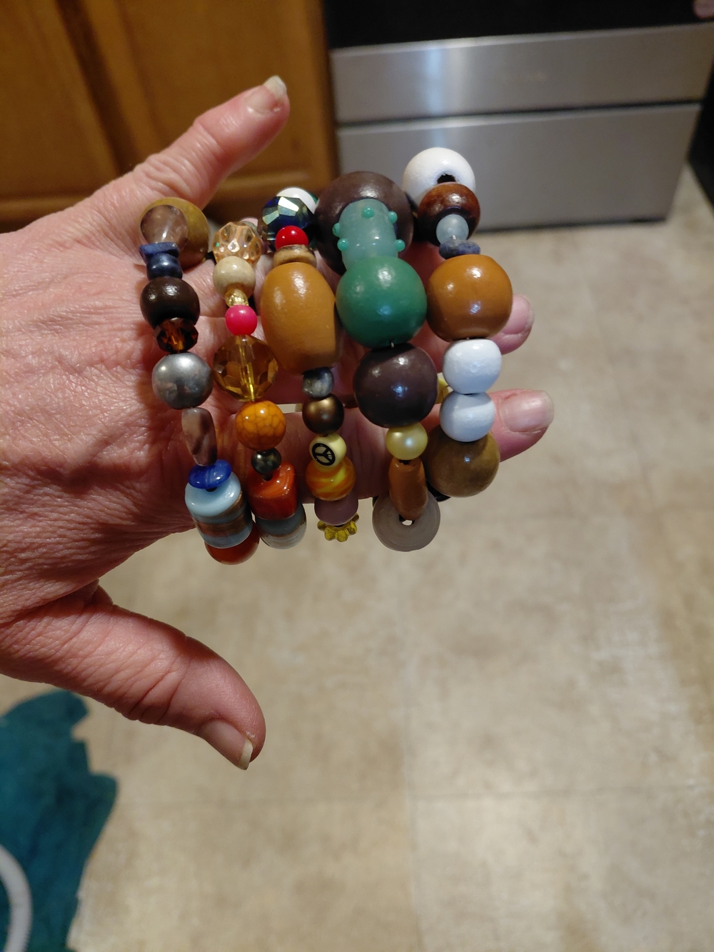 Handmade Hand Beaded Memory Wire Wrap Bracelet